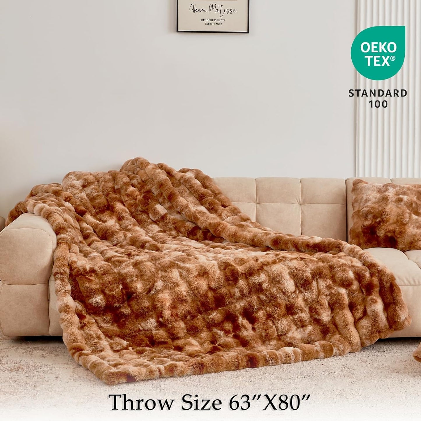 BENVWE Faux Fur Throw Blanket for Couch Bed - Fluffy Soft Thick Bubble Blanket for Living Room Home Decor - Fathers Day Birthday Gifts for Women Men, Tie-dye Caramel, 60" x 80"