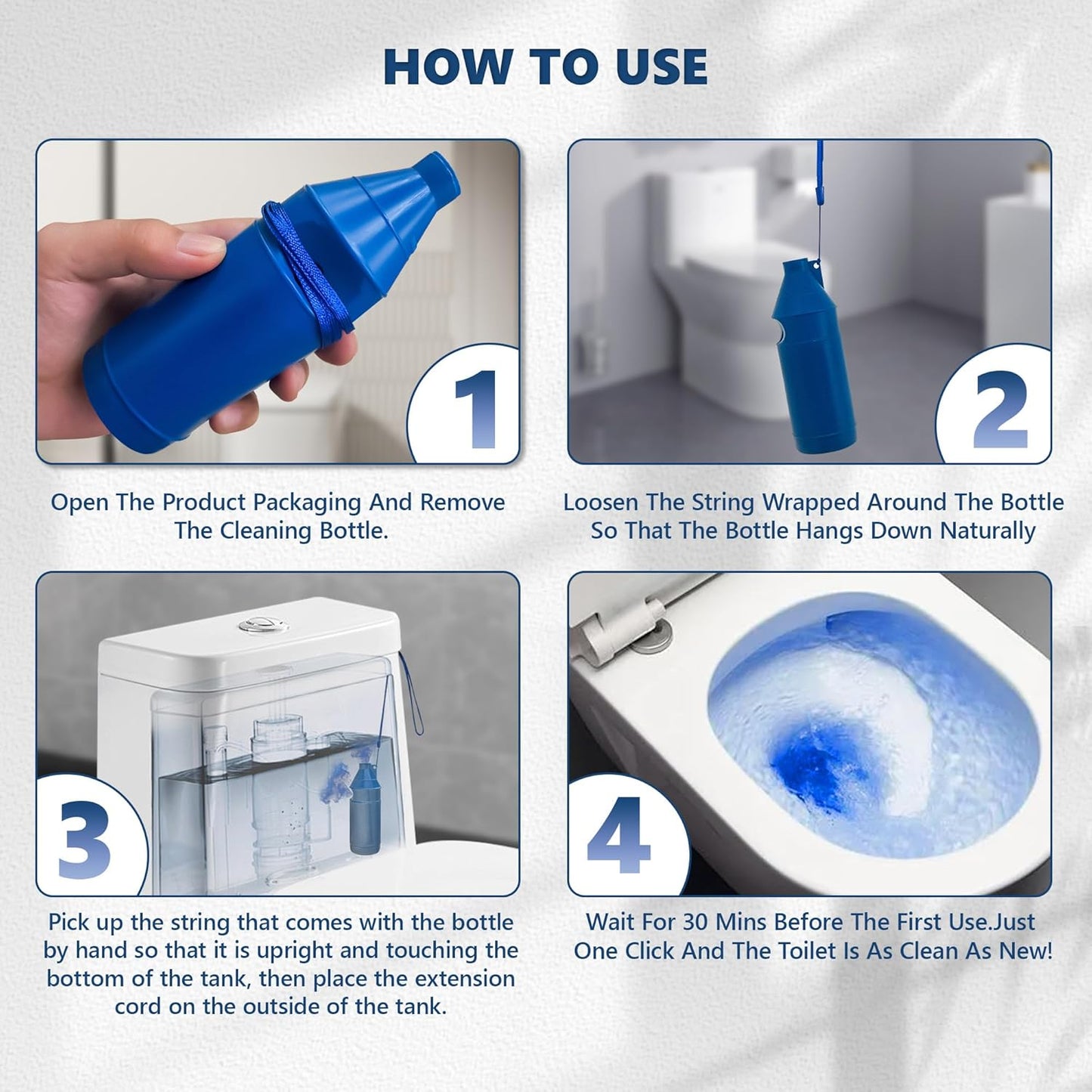 Toilet Bowl Cleaner Bottle, Automatic Toilet Bowl Cleaner Tablets in Bottle, Easy to Use, Long-Lasting Effect Toilet Cleaners Drop in Tank, Blue, 4 Bottles