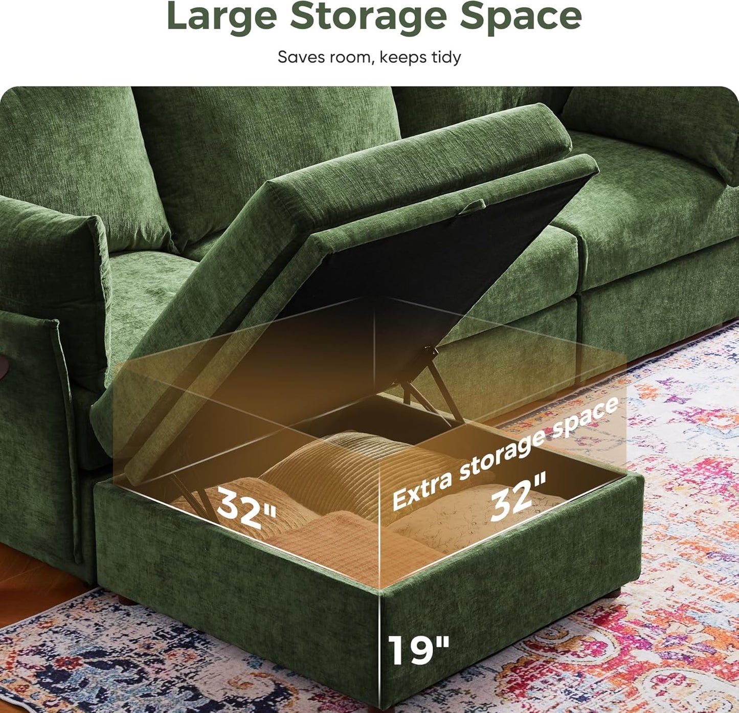 134.6" Modular Sectional Sofa, U Shaped Couch Set for Living Room, Large 8-Seater Comfy Cloud Couches with Movable Storage Ottoman,DIY Combination - Chenille Green
