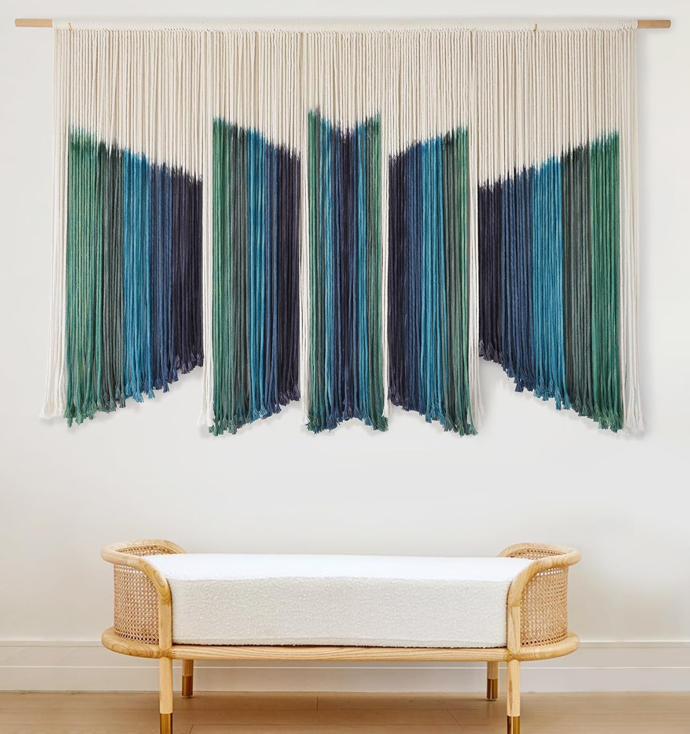 IOWER Macrame Wall Hanging Dip-Dyed 59" Wx37 L Craftsmanship Fiber Yarn Wall Art Boho Macrame Wall Decor