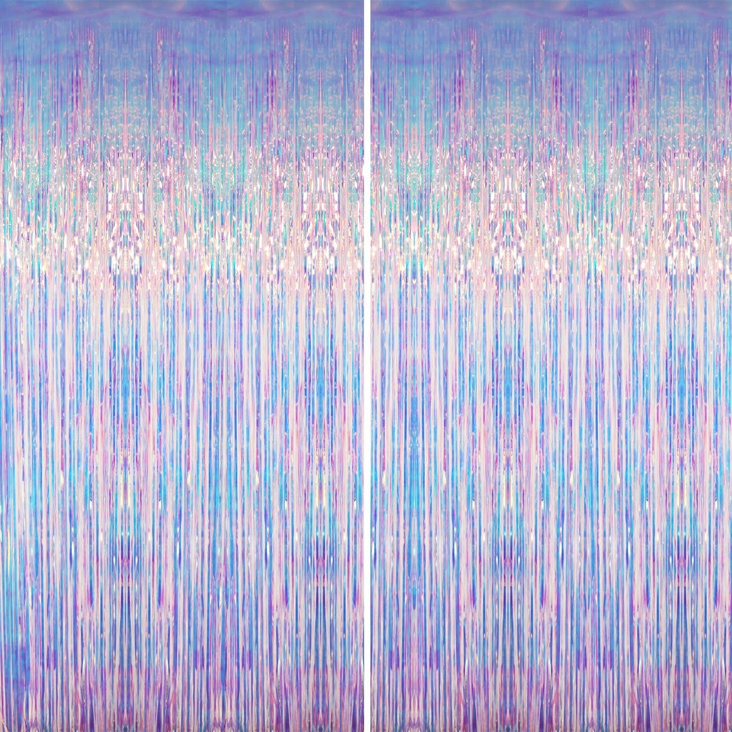 GOER 6.4 ft x 6.5 ft Metallic Tinsel Foil Fringe Curtains,Pack of 2 Party Streamer Backdrop for Mermaid Birthday Party Decorations(Neon Blue)