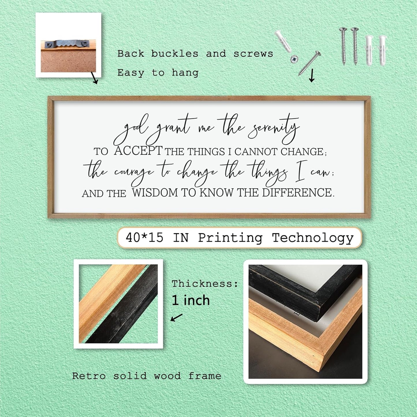 LuZhiQiang God Grant Me Prayer Wall Decor Art 40"×15" Serenity Prayer Bible Verse Sign Scripture Large Wood Framed Wall Hanging (Wood)