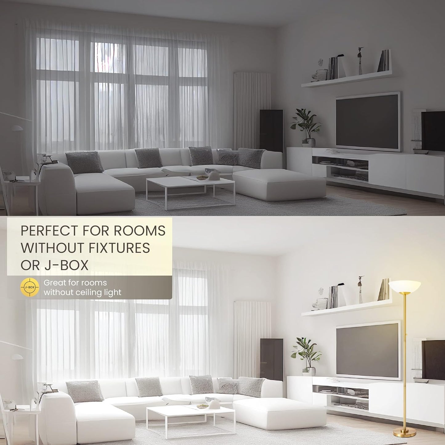 Super Bright Floor Lamp 8000LUMEN - DIMMABLE 30K Energy-Efficient Standing Lamp with Cement Base - for Living Room and Bedroom - Matte Finish, Modern and Elegant Design (Black)