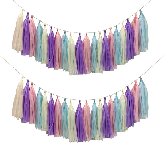 Pastel Rainbow Colorful Tissue Paper Tassel Garland,Tissue Tassel Banner for Party Decorations,Pack of 20