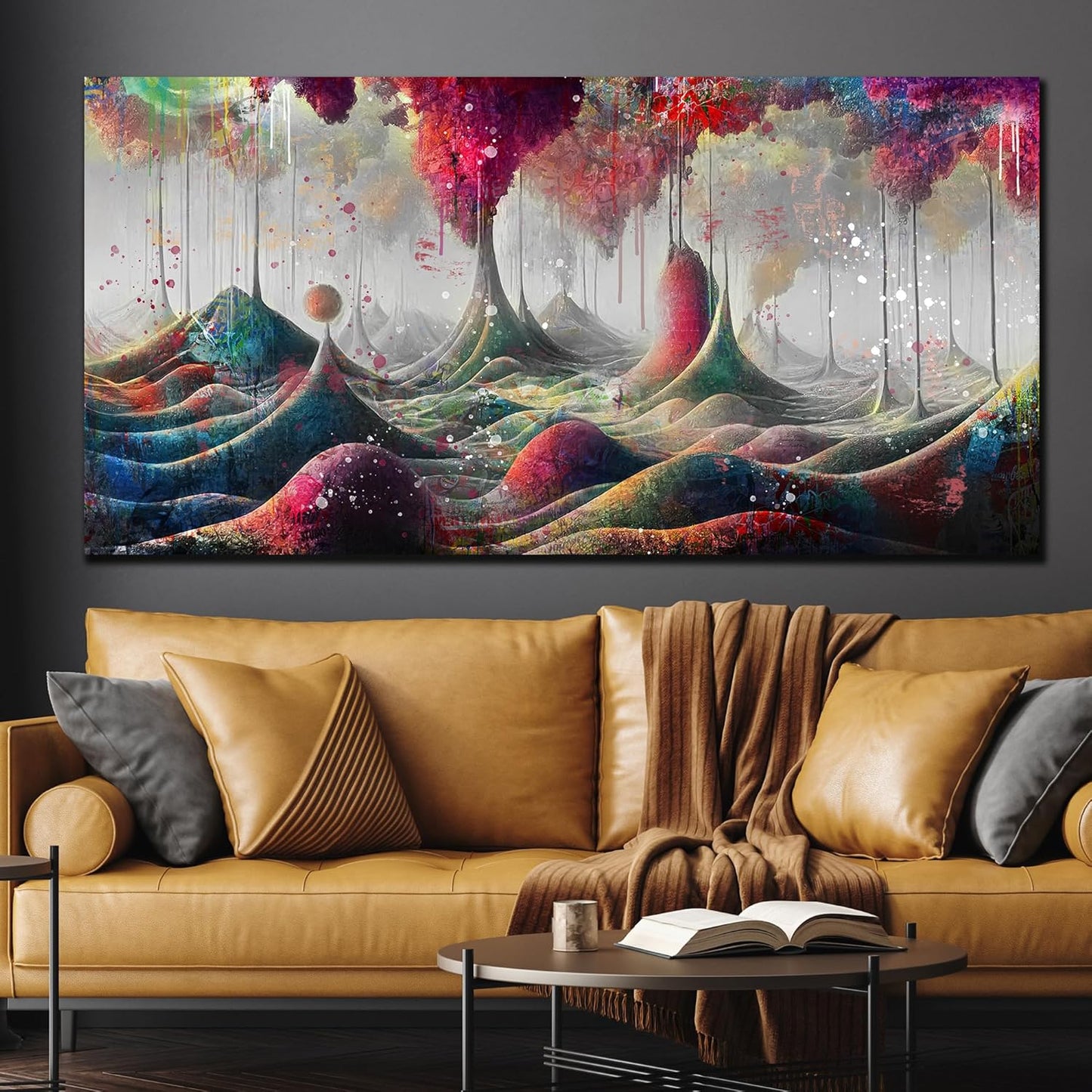 JKWALL77 Graffiti Canvas Wall-Art - Mountain Pictures Wall Decor Living Room Modern - large Wall Art Ready to Hang Size 59"x 29"