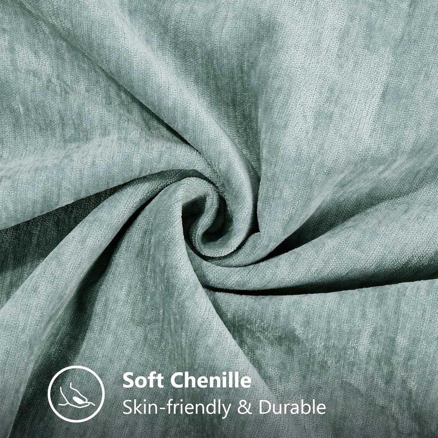 decorUhome Chenille Soft Throw Pillow Covers 12x20 Set of 2, Lumbar Velvet Farmhouse Neutral Decorative Euro Pillow Covers with Stitched Edge for Couch Sofa Bed Home Decor, Aqua Haze