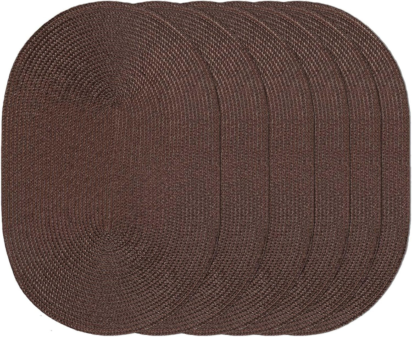 AHHFSMEI Placemats Set of 6 for Dining Table Washable Woven Vinyl Non-Slip 18x12 inches Placemat Heat-Resistant Durable Table Mats for Dining Table Easy to Clean (Oval Brown, 6)