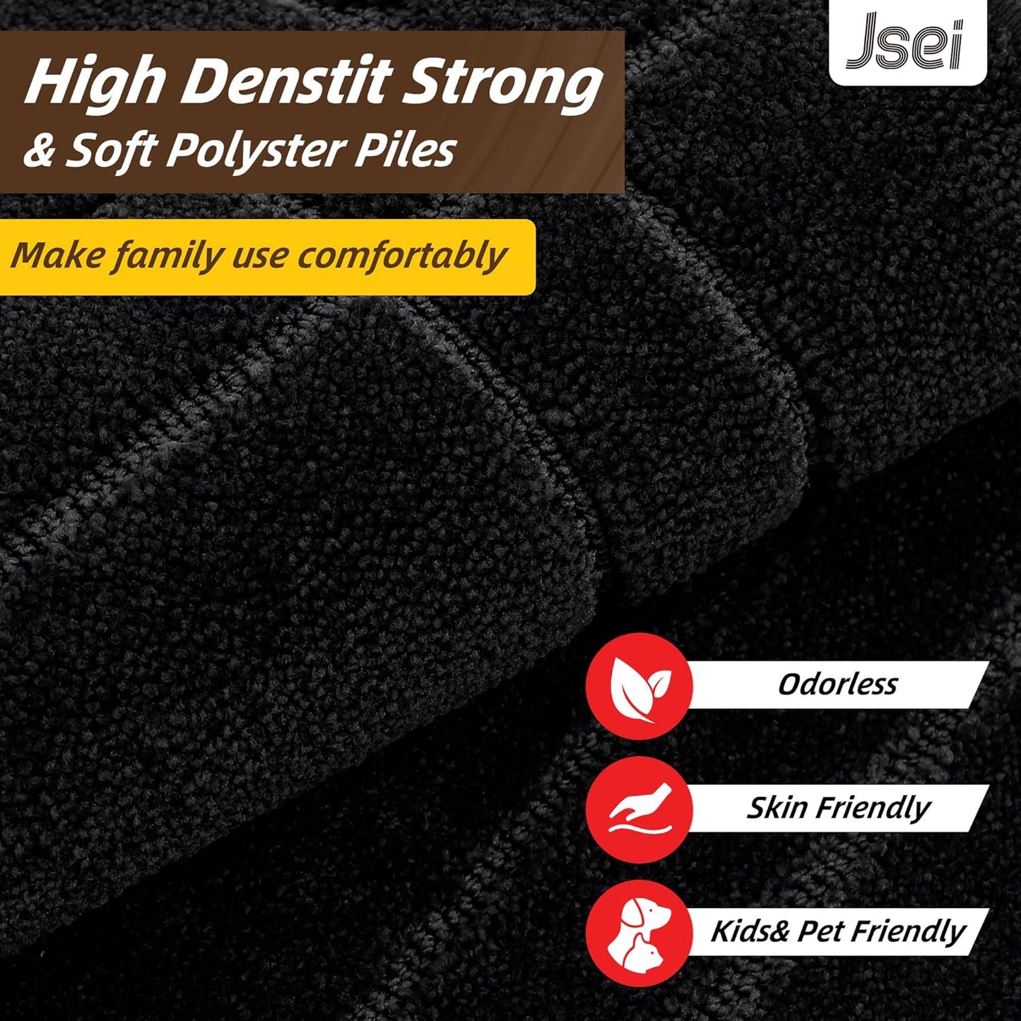 JSEI Entryway Rugs Doormat 32"x48", Non-Slip Dirt Trapper Door Mats Indoor, Washable Absorbent and Stain Resist Welcome Floor Mat for Front Door, Dog Door Mat, Muddy Wet Shoes & Paws, Black