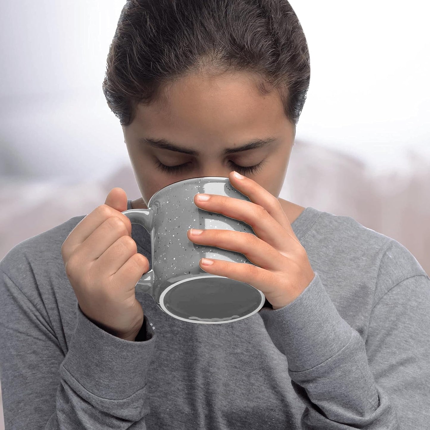 DISCOUNT PROMOS Ceramic Campfire Coffee Mugs 13 oz. Set of 10, Bulk Pack - Perfect for Tea, Espresso, Cappuccino, Hot Cocoa - Grey