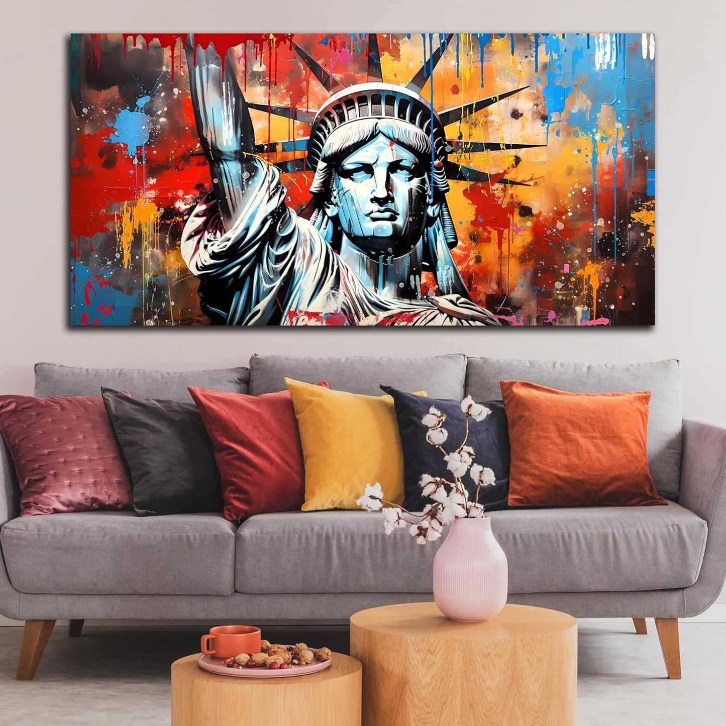 Zoyotago Large Canvas Wall Art Graffiti Picture Statue of Liberty Canvas Prints Ready to Hang for Living Room Bedroom Office Modern Home Decor Size 30x60
