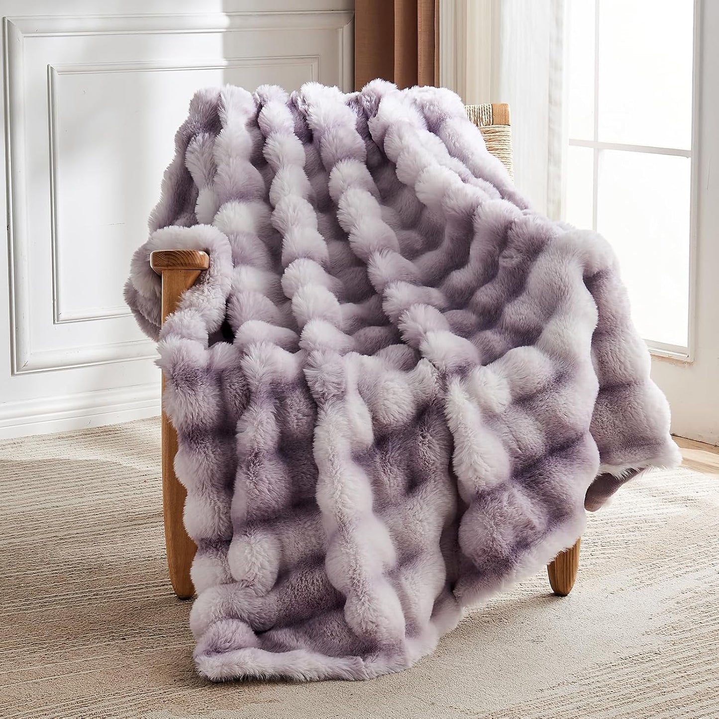 Lotus Karen Faux Fur Throw Blanket Tie-Dye Purple - Big Bubble Rabbit Fluff Blanket for Couch,Small Fluffy Fuzzy Cozy Blanket,Thick Furry Plush Shaggy Blankets,60x80 Inches