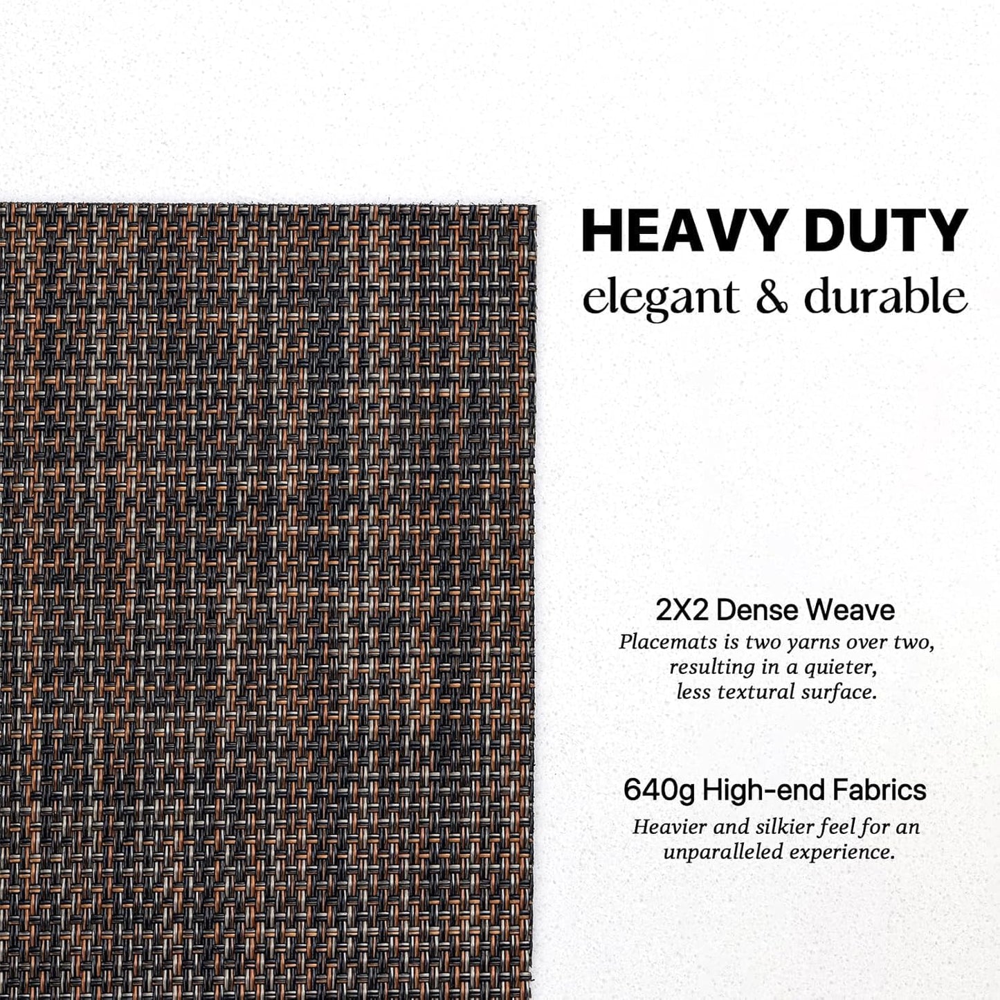 LEXMORE Placemats Set of 6 Vinyl/Plastic Woven Place Mats for Kitchen Table Indoor/Outdoor Washable Placemat Wipeable Dining Table Mats(A-Black/Brown)