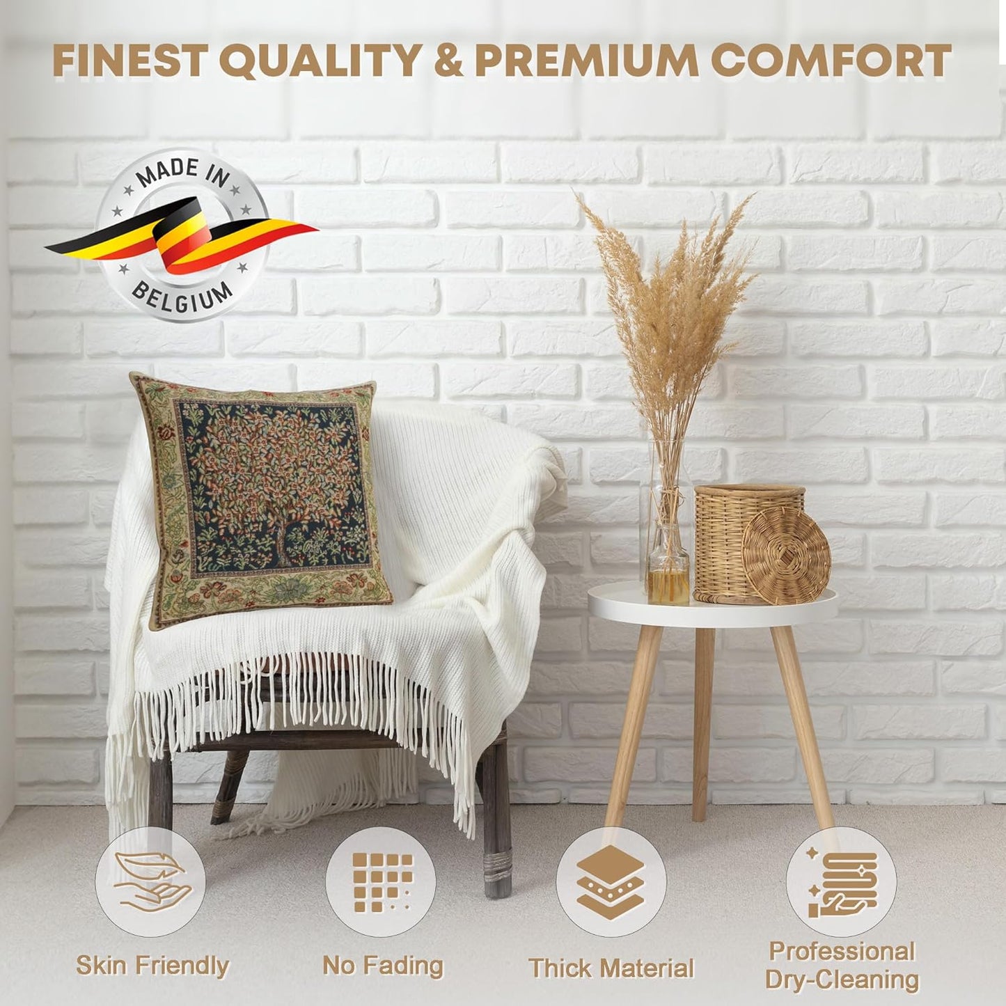 Charlotte Home Furnishings Throw Pillow Covers 16x16 in, Green Pastel Decorative Couch Pillow Cover, Boho Decor European Tapestry Cushion Cases, Living Room Cozy Home Decor, Jacquard Woven Soft Cotton