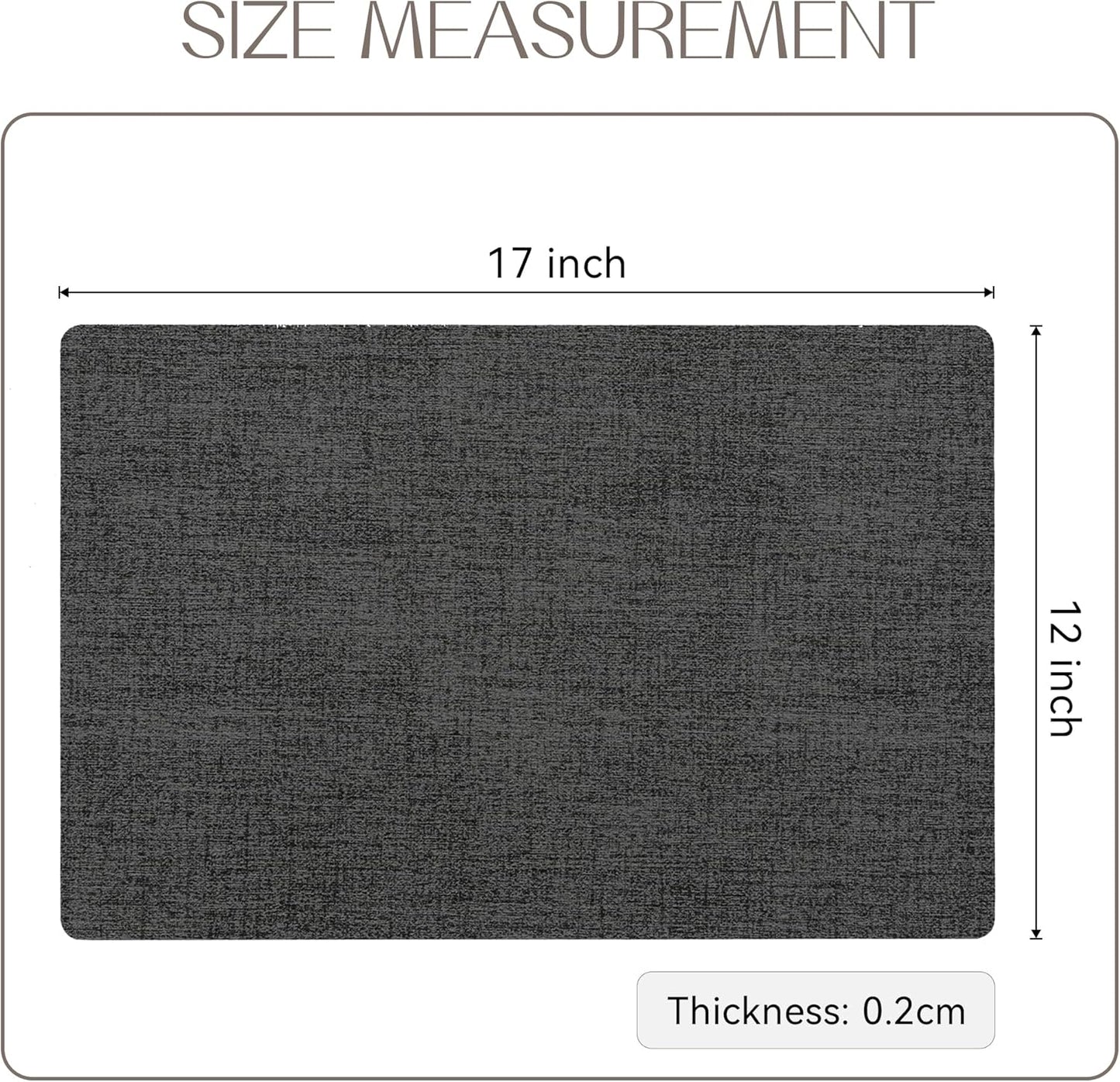 Romanstile Vinyl Placemats Set of 6-12 X 18 Inch - Heat Resistant Place Mats 100% Waterproof Oilproof Wipeable Reversible Faux Leather Table Mats for Kitchen/Dining/Party/Outdoor, Charcoal