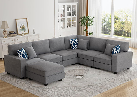 L Lengend Vansen Modular Sectional Sofa U Shaped Couch with Ottoman Modern Reversible Corner Sectional Couch for Living Room (Dark Grey, U Shaped Sofa-2)