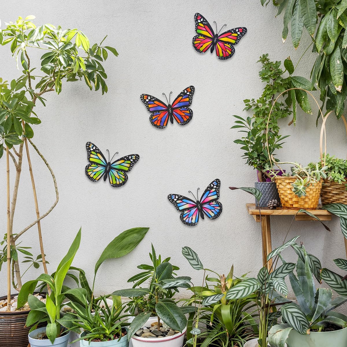 Metal Butterfly Wall Decor - 4 Pack 9.8in Butterflies Wall Sculpture Hanging Decorations for Yard Patio Garden Fence Decor, Housewarming Gift for Mom Friends