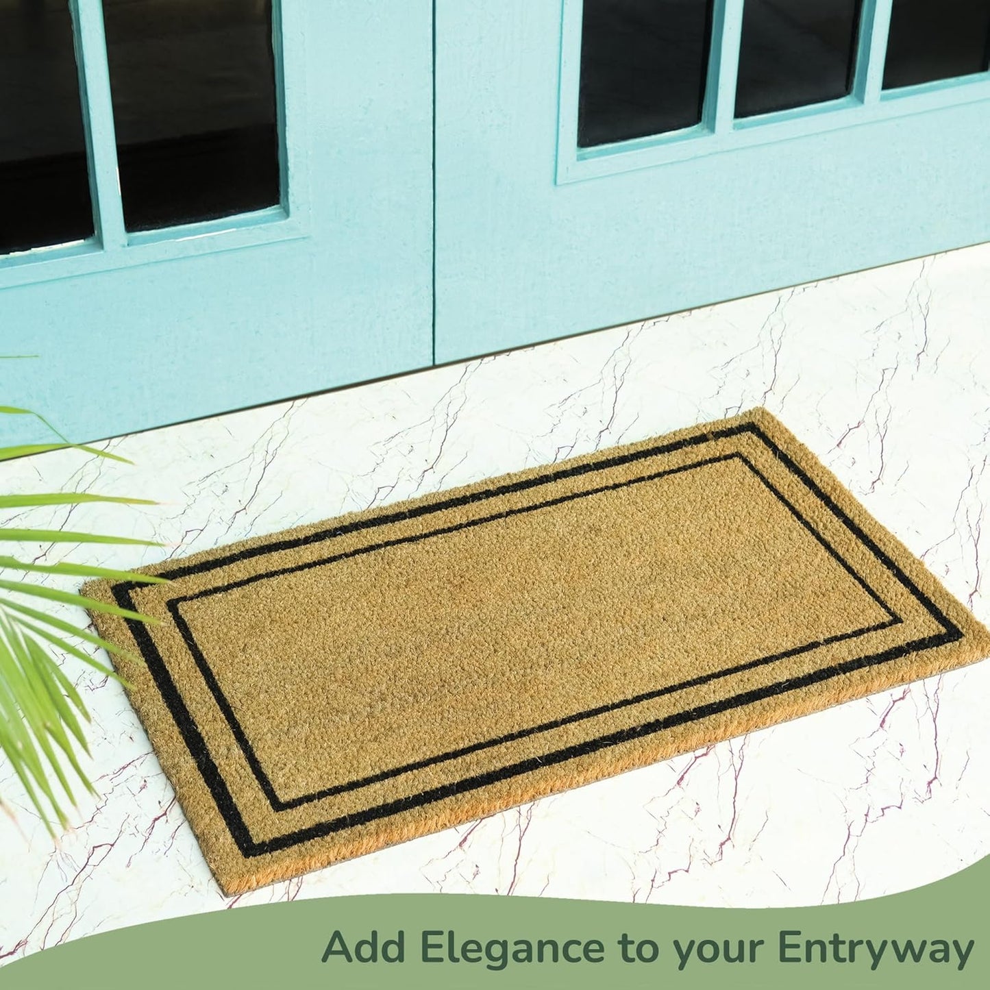 Welcome Doormats, Natural Coco Coir Mats with Non-Slip PVC Backing, Indoor Outdoor Mats for Home & Office, Floor Mats for Door Decor, Plain Entry Mat with Border, Beige & Black, 30"x17"
