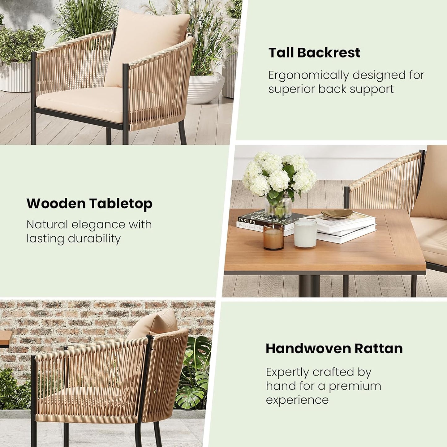 Soohow 6 Pieces Outdoor Chairs, Patio Dining Chairs, Rattan Wicker Chair Set with Cushions for Garden, Deck, Backyard(Beige)