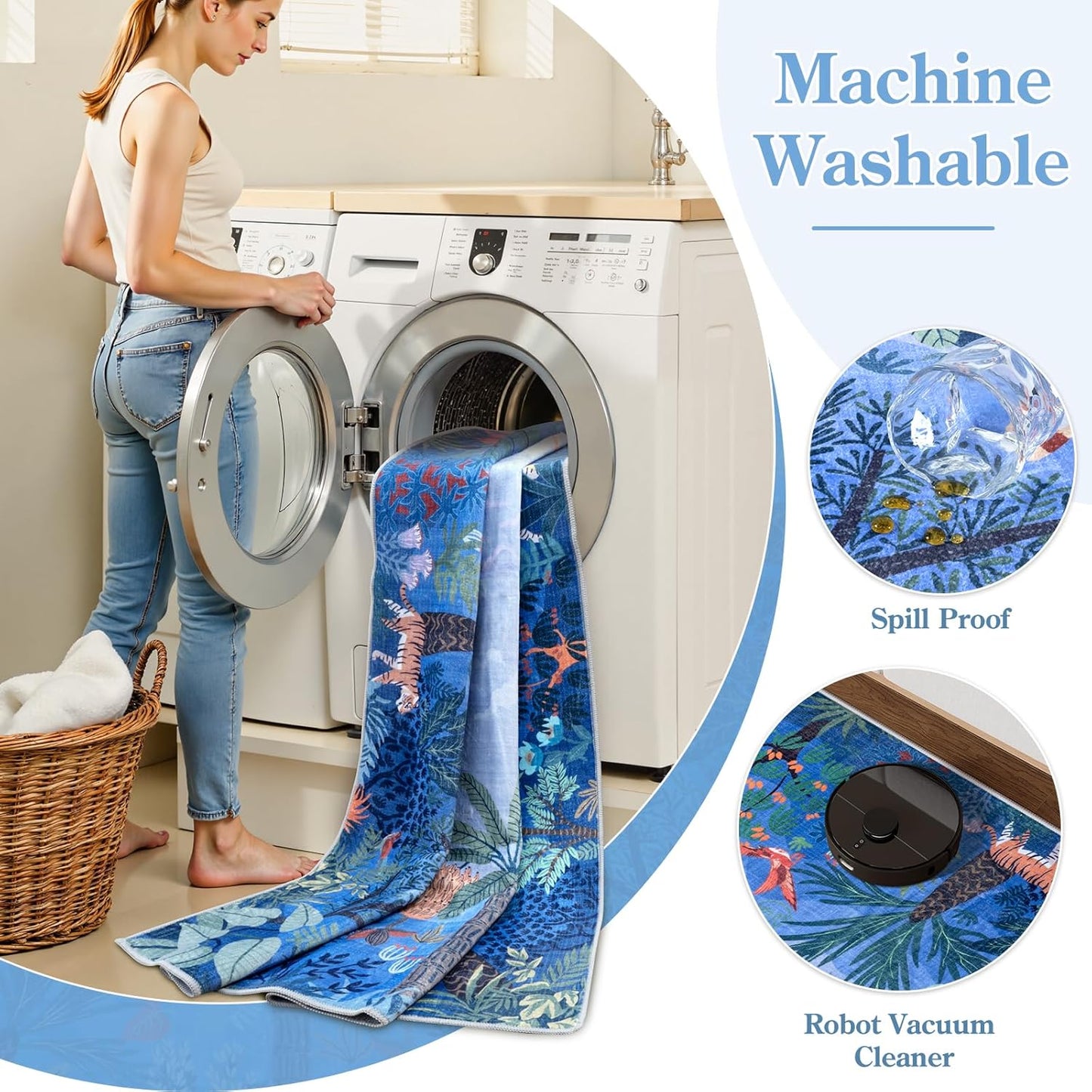 LIVEBOX Washable Bedroom Rug 8x10 Under Bed, Modern Stain Resistant Botanical Rug for Living Room Playroom Kids Boy Room, Non-Slip Jungle Forest Print Rugs for Nursery Baby