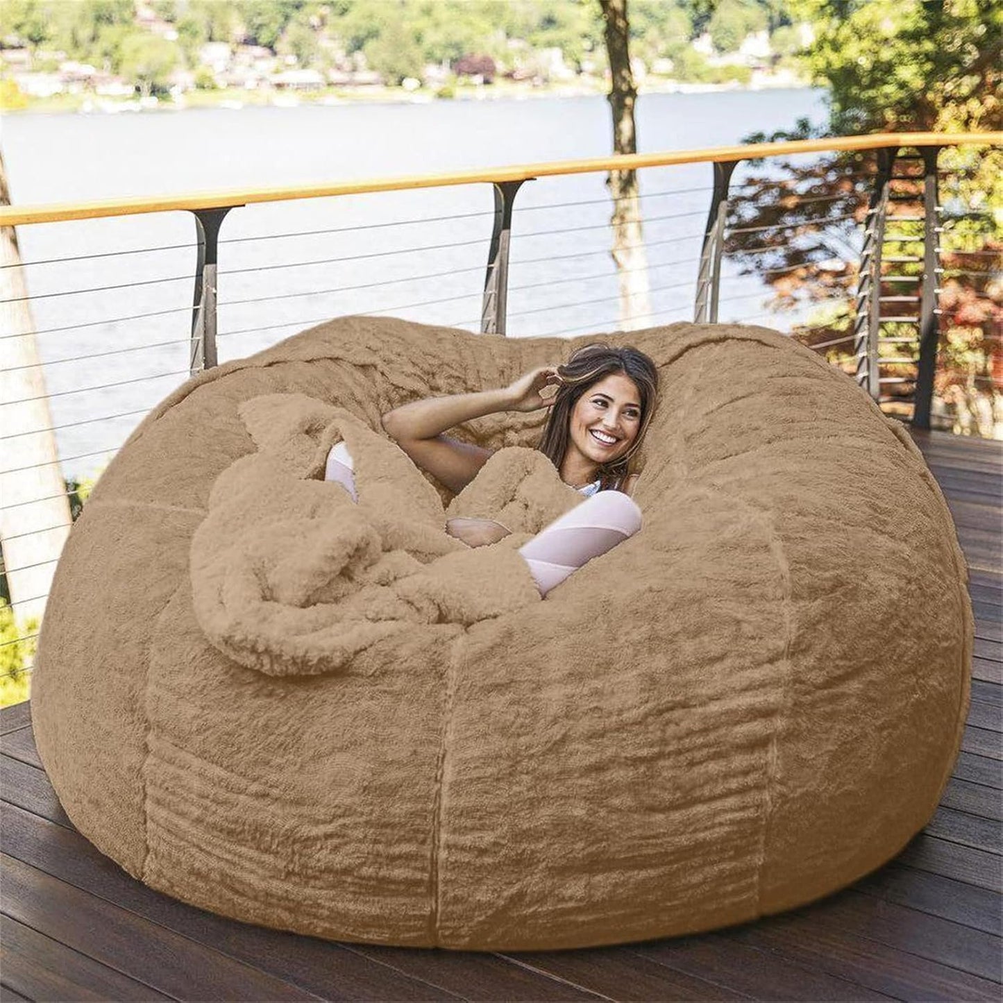 Big Huge Giant Bean Bag Chair for Adults, (No Filler) Bean Bag Chairs in Multiple Sizes and Colors Giant Foam-Filled Furniture - Machine Washable Covers, Double Stitched Seams (Khaki,5FT)