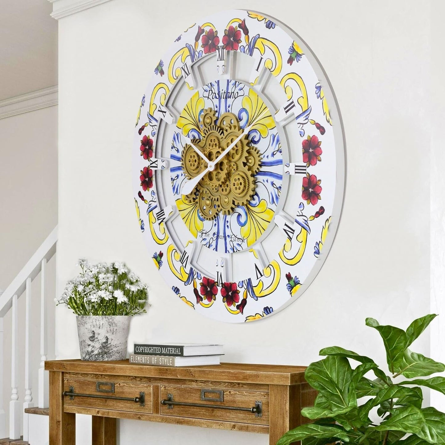 The Gears Clock Wall Clock Italy Collection with Moving Gears (Positano, 36 inch Round)