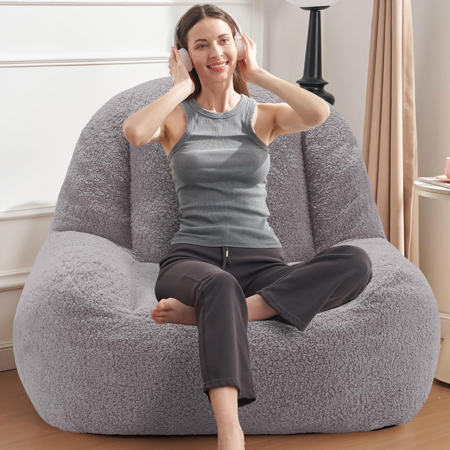 Homguava Bean Bag Chairs for Adults,Giant Beanbag Couch Adult Bean Bag Chair with Filler Included,Modern Lazy Sofa Comfy Chair for Living Room(Grey)