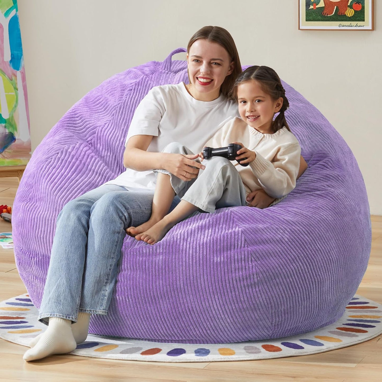 Hobestluk 4.5FT Bean Bag Chair Giant Bean Bag Chair with Filler Included Adult Bean Bag Chairs with Removable Cover for Bedroom Living Room - (Jumbo, Purple)