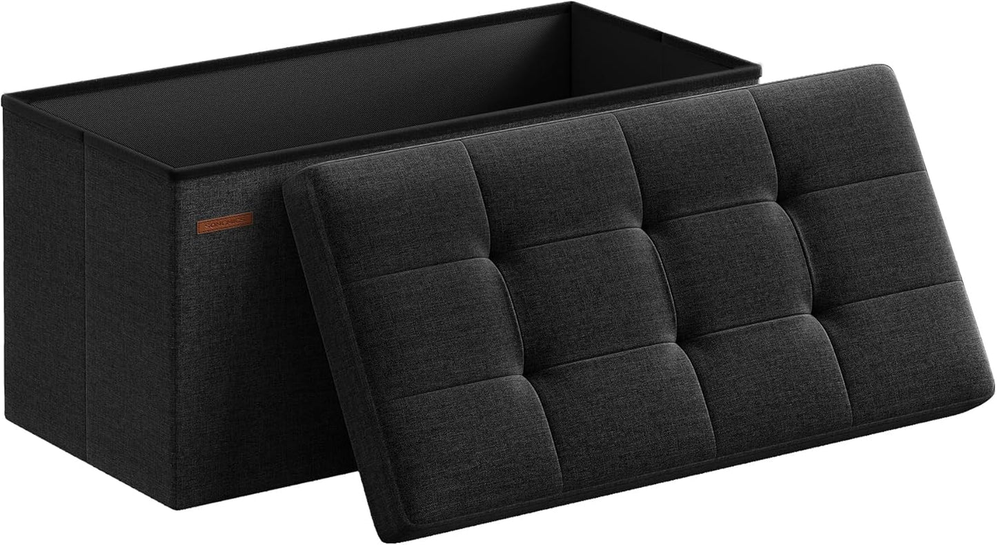 SONGMICS Mazie Collection - 30 Inches Folding Storage Ottoman Bench, Ottoman Foot Rest, End of Bed Bench, Storage Chest, Load 660 lb, for Living Room, Bedroom, Entryway, Ink Black ULSF047B01