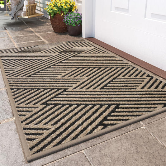 Front Door Mat Outside Entrance, Non Slip Rubber Backing, Trap Dirt and Moisture, Easy Clean Low Profile Welcome Floor Mats for Patio Porch Indoor Outdoor Entry Mat, 31x47 Inch, Brown