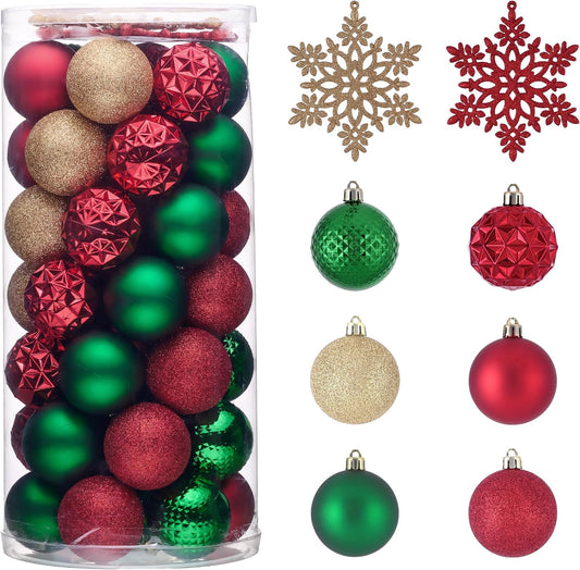 Valery Madelyn Christmas Tree Decorations Ornament Set for Fall Halloween, 50ct 2.36 Inches Red Green and Gold Shatterproof Christmas Ball Ornaments Hanging Xmas Holiday Party Decor