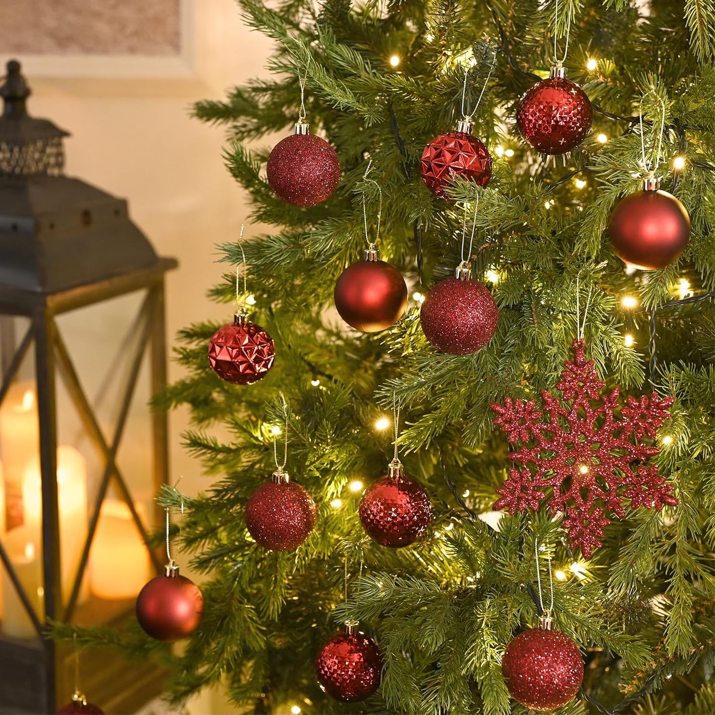 Valery Madelyn Christmas Tree Decorations Ornament Set for Fall Halloween, 50ct 2.36 Inches Burgundy Red Shatterproof Christmas Ball Ornaments Hanging Xmas Holiday Party Decor