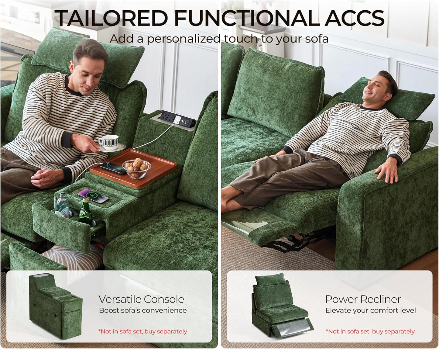 Oversized Modular Sofa Comfy Cloud Couch with Storage, Extra Deep Plush Sectional Sofa Set for Living Room, Covers Washable, Chenille, Olar (Green, 6-Seater with 3 Ottomans, Sleeper)