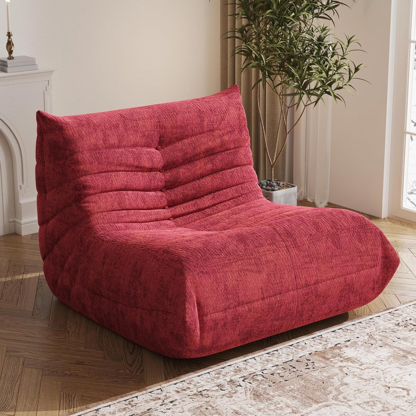 Bean Bag Chair, Fireside Chair Bean Bag Sofa Large Bean Bag Chair for Adults, Bean Bag Chairs for Teens with High Density Comfortable Foam, Memory Foam Bean Bag for Living Room, Bedroom (Red)