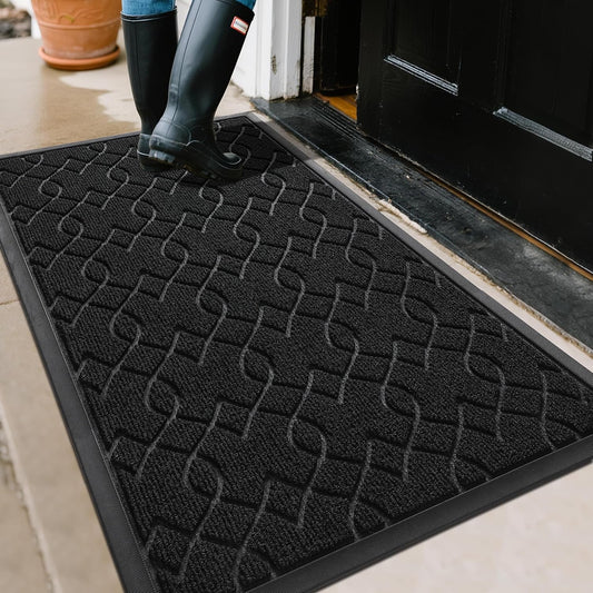 Yimobra Front Door Mat Outdoor Indoor 47x32, All-Season, All-Weather, Heavy Duty Welcome Door Mats Outside Entrance, Non Slip Porch Patio Entrance Mat, Black