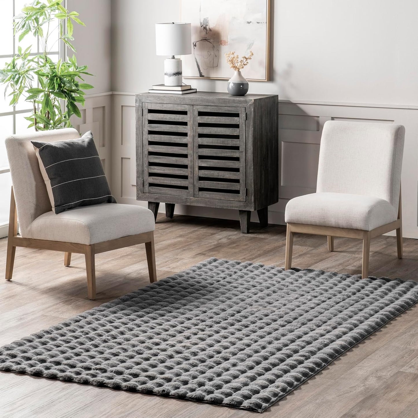 nuLOOM Jeni Checkered 6 Square Machine Washable Area Rug for Living Room Bedroom Dining Room Kitchen, Dark Grey
