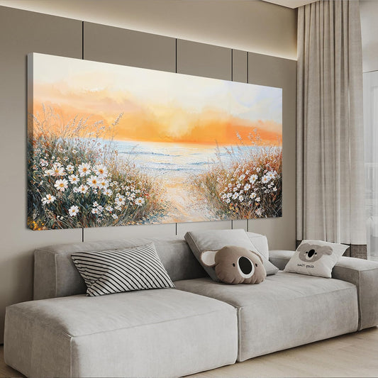 Canvas Wall Art Decor Wall Pictures for Living Room Artwork for Walls Large Coastal Beach Wall Art Prints Canvas Art Wall Decor Vintage Landscape Wall Art Decorations Bedroom Home Wall Art Decor 24" X 48"