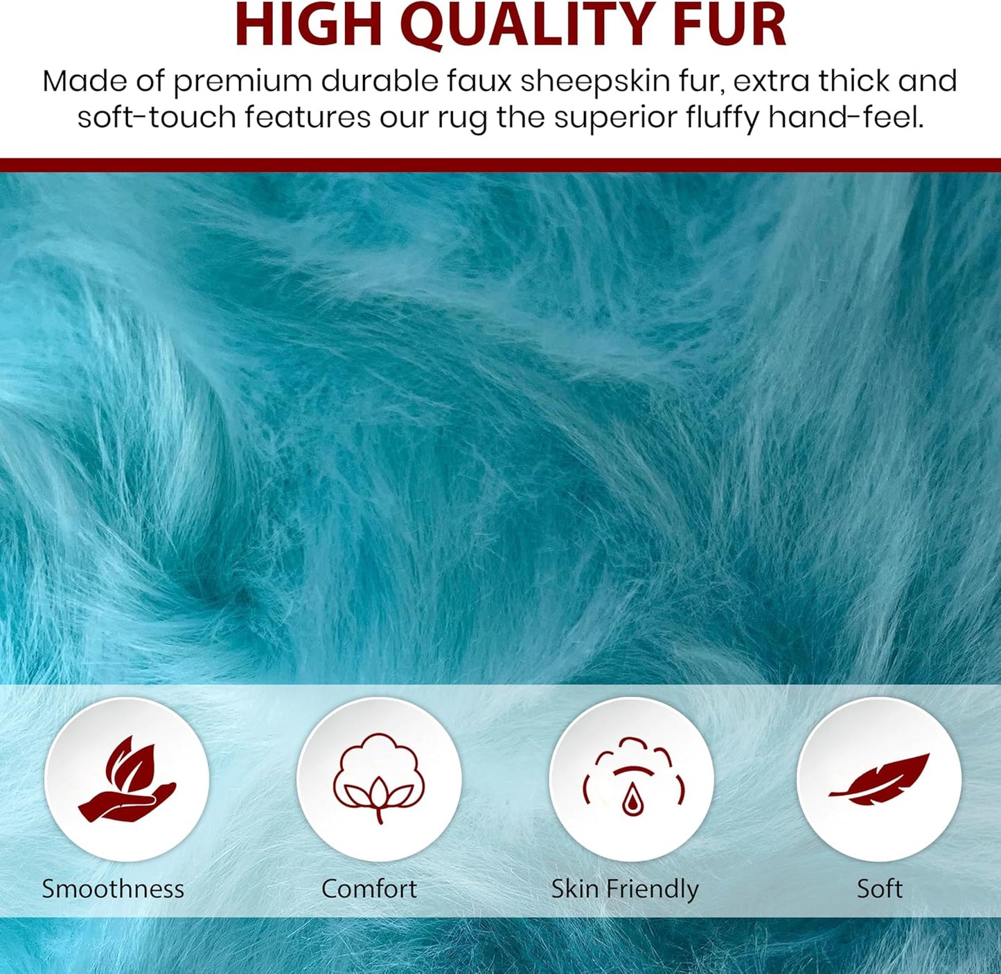 LAMBZY Faux Sheepskin Super Soft Hypoallergenic Free Shape Silky Shag Rug, Luxury Shaggy Plush Carpet for Bedrooms Living Kids Room Sofa Rugs (Blue, Triple Side by Side 3'x6')