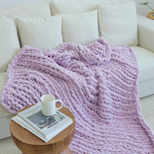 Maetoow Chenille Chunky Knit Blanket Throw (60×80 Inch), Handmade Warm & Cozy Blanket Couch, Bed, Home Decor, Soft Breathable Fleece Banket, Christmas Thick and Giant Yarn Throws, Purple