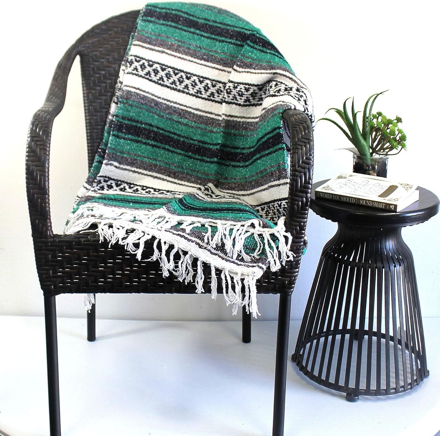 Del Mex Classic Mexican Blanket, Large Authentic Woven Falsa Throw (70"x50"), Artisan Southwest Décor for Beach, Yoga, Outdoors (Teal)