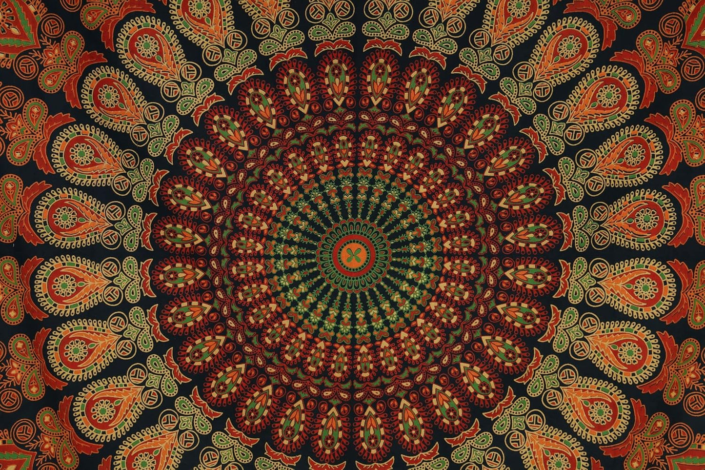 Bless International Handmade Indian hippie Bohemian Psychedelic Peacock Mandala Wall hanging College Dorm Beach Throws Table Cloth Bedding Tapestry (Golden Green, Twin(54x72Inches)(140x185cms))