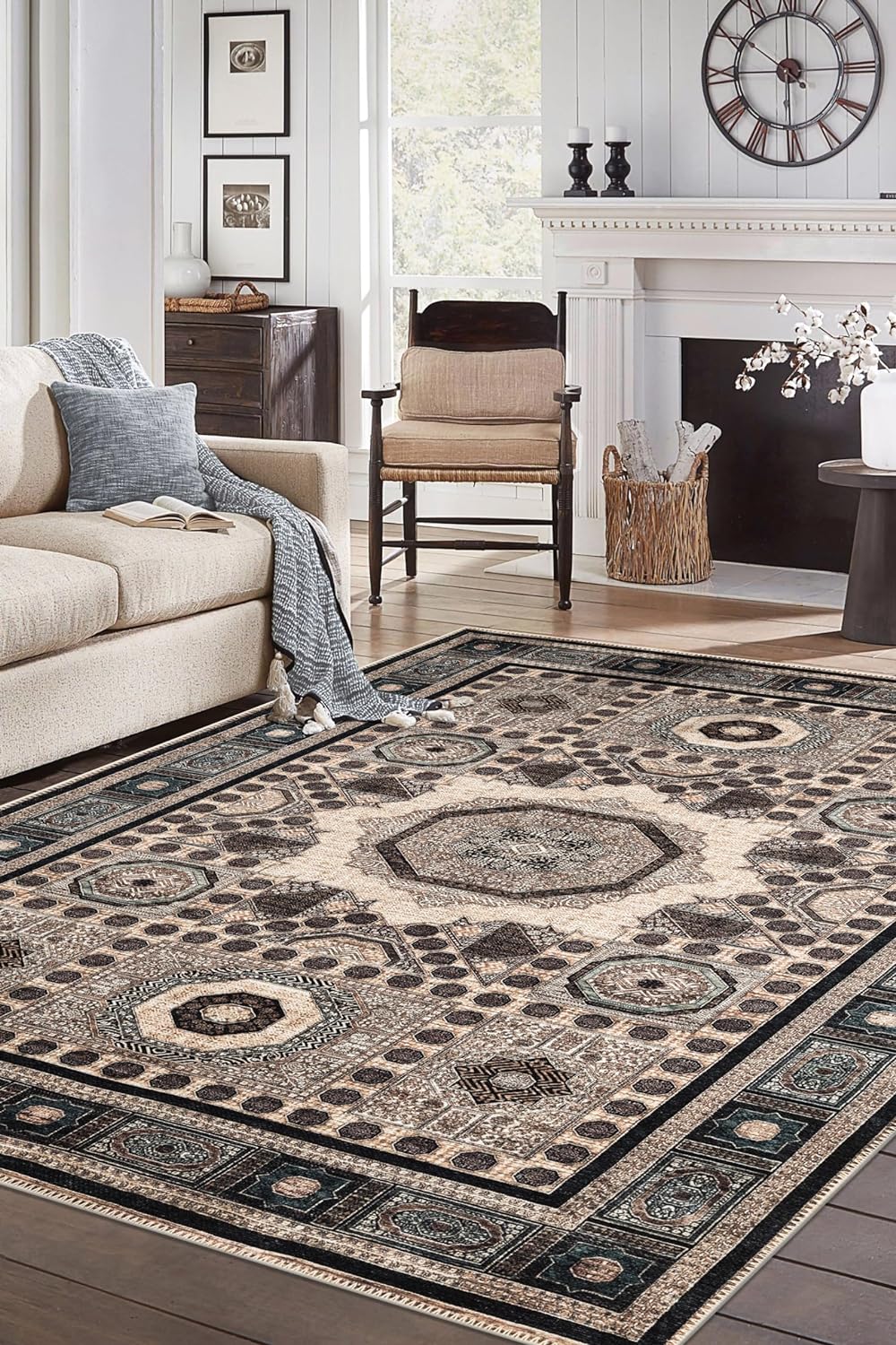 Keen Home Design 5x7 Rug - Machine Washable Area Rug with Non-Slip Backing, Ideal for Living Room, Dining Room, Bedroom - Vintage, Easy Clean, Durable, Low Pile Rug - (5' x 7')