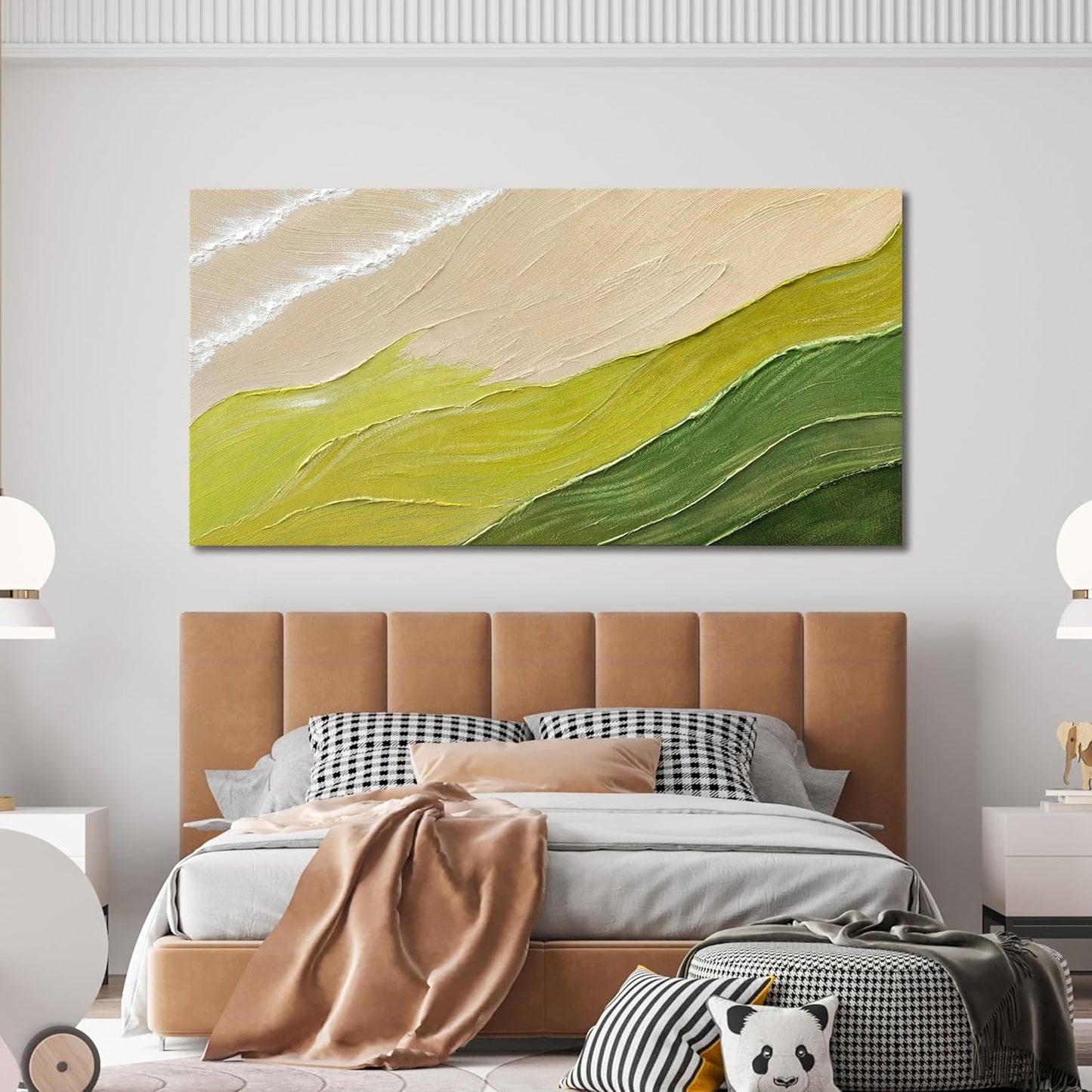 Abstract Wall Art Canvas Art Wall Decor Modern Green Wall Art Prints Picture for Living Room White Minimalist Wall Art Decor Vivid Chromatic Waves Artwork for Walls Bederoom Office Decor 20" X 40"