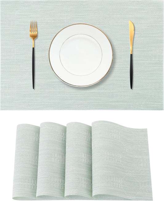 Leetaltree Mint Cream Placemats Set of 4 - Heat Resistant Non-Slip Place mats for Dining Table, Washable Durable PVC Vinyl Woven Table Mats（Mint Cream, 4）