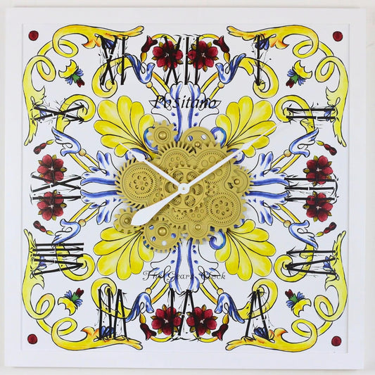 The Gears Clock Wall Clock Italy Collection with Moving Gears (Positano, 36 inch Square)