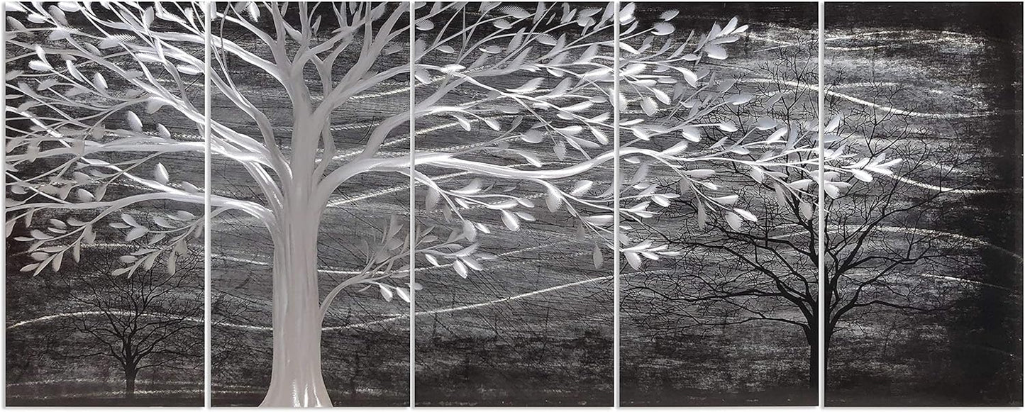 Yihui Arts Metal Tree Wall Decor Hand Grind On Aluminum Modern Abstract Nature Wall Art Contemporary Landscape Pictures for Living Room Bedroom Dinning