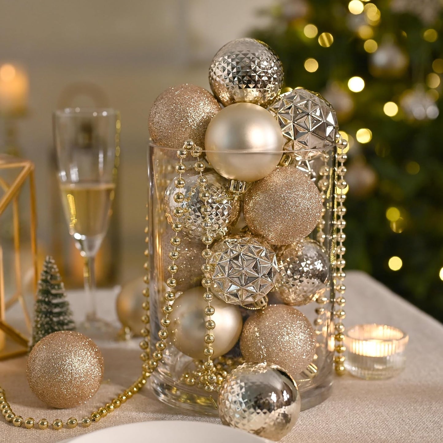 Valery Madelyn Christmas Tree Decorations Ornament Set for Fall Halloween, 50ct 2.36 Inches Champagne Shatterproof Christmas Ball Ornaments Hanging Xmas Holiday Party Decor