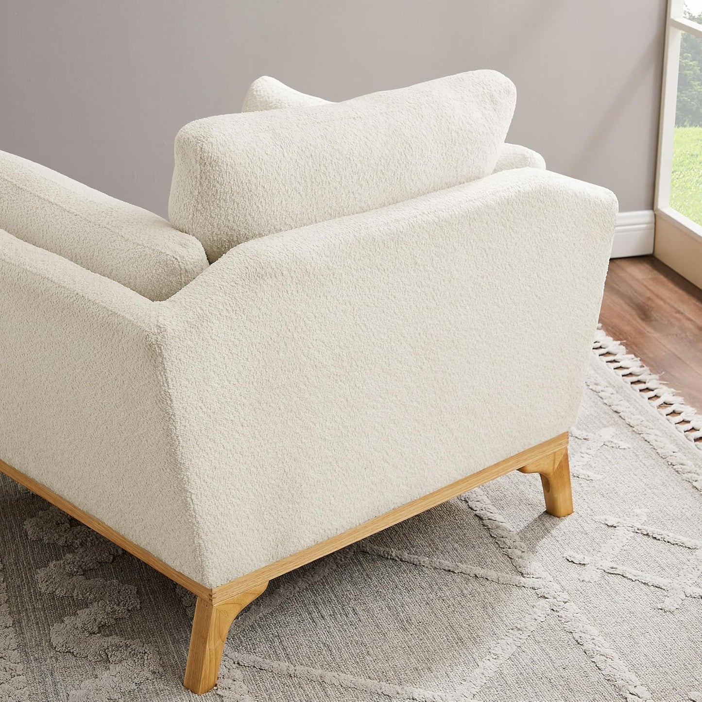 Large-Sized Accent Chair, Thick Cushion Bedroom Reading Chair, Comfortable Living Room Single Sofa, Boucle Milky White