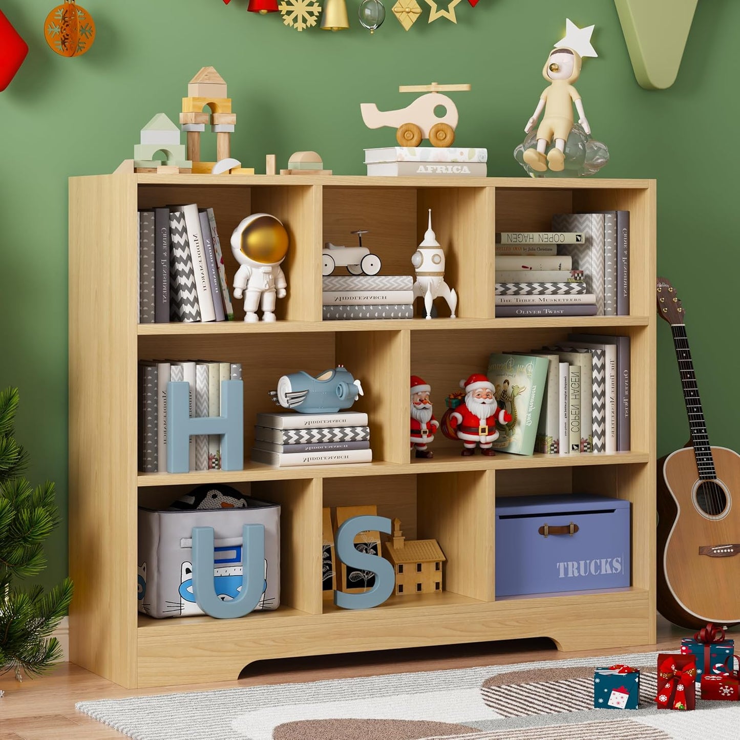 Book Shelf Set of 2, 8 Cubes Storage Organizer, 3-Tier Open Shelf Wooden Bookcase, Freestanding Wooden Bookshelf Cube Shelf for Bedroom, Living Room, Home Office