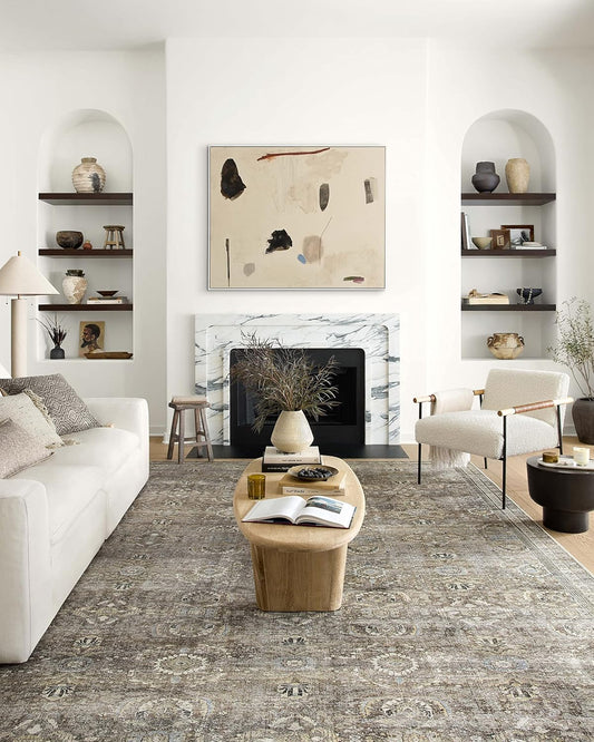 Loloi Layla Collection LAY-13 Antique/Moss 2'-6" x 7'-6" .13" Thick Runner Rug, Soft, Durable, Vintage Inspired, Distressed, Low Pile, Non-Shedding, Easy Clean, Printed, Living Room Rug