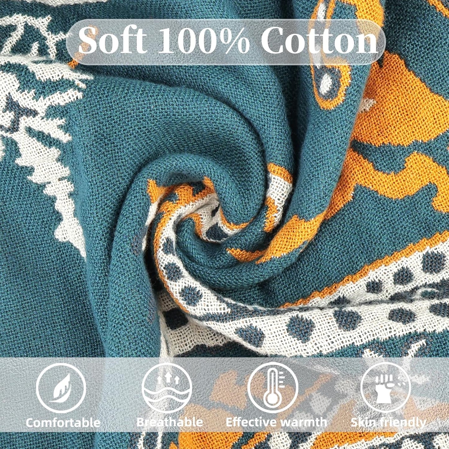 Boho Throw Blanket for Bed - 100% Pure Cotton Ultra Soft Rustic Quilt - Farmhouse Decor Bed Blankets, All Season Rustic Throw for Sofa Couch Chair(91''x 98'', Boho Floral)
